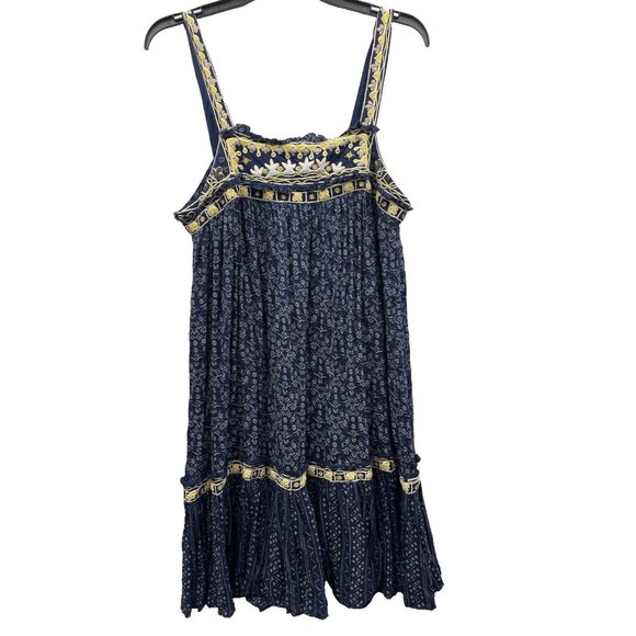 FREE PEOPLE Indigo Tank Mini Dress Blue Boarderline Tunic Size Medium - Picture 2 of 16